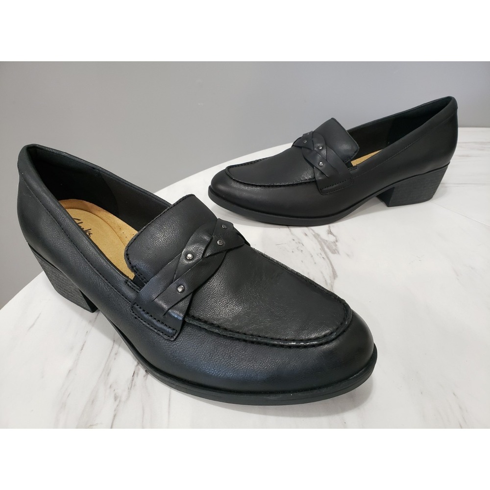 NEW NO BOX SIZE 12 CLARKS Charlten Echo Black Leather Loafers Slip on dress shoe